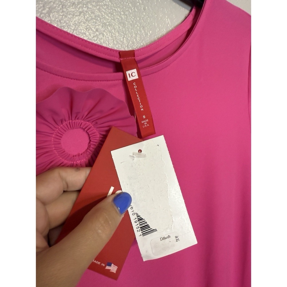 IC COLLECTION Asymmetrical Hem Dress- 6153D Pink $208 Valentines Easter Small - Picture 2 of 6